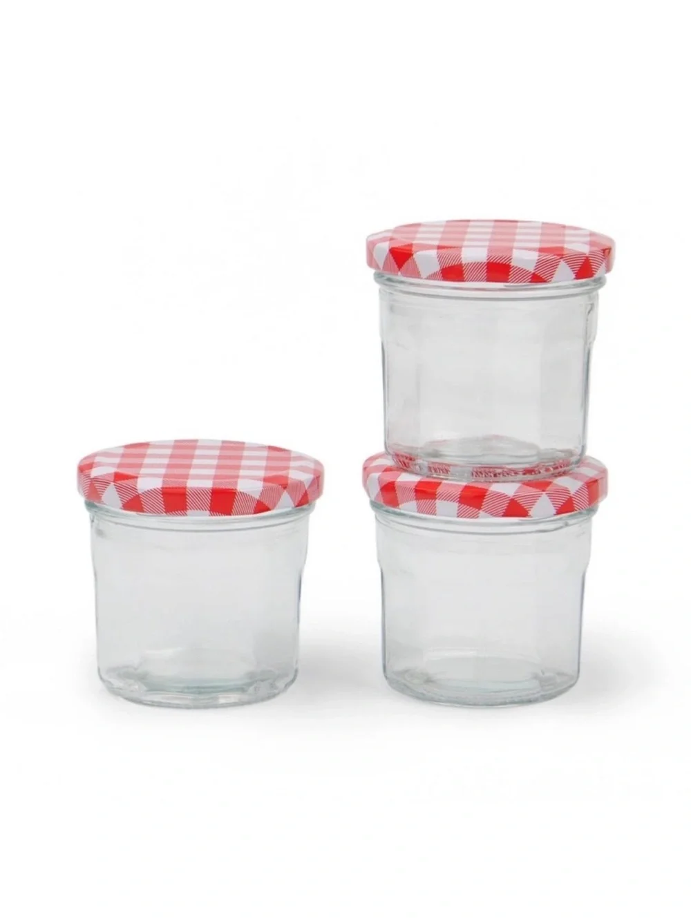 Set of 3 Glass Jars with Red & White Gingham Checkered Lids, Summer 2026